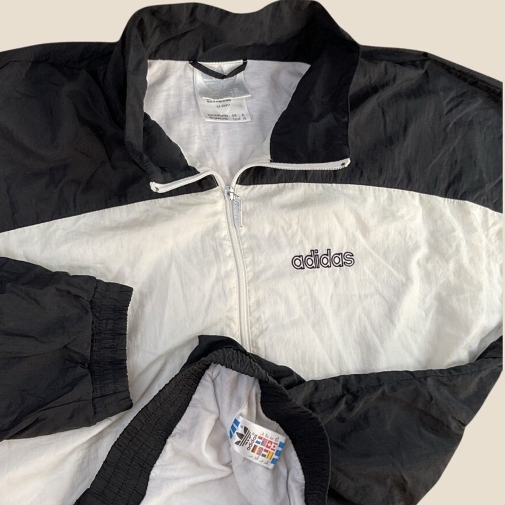 Adidas Mens XL Windbreaker Jacket Spell Out Lined Colorblock 80s 90s Vintage